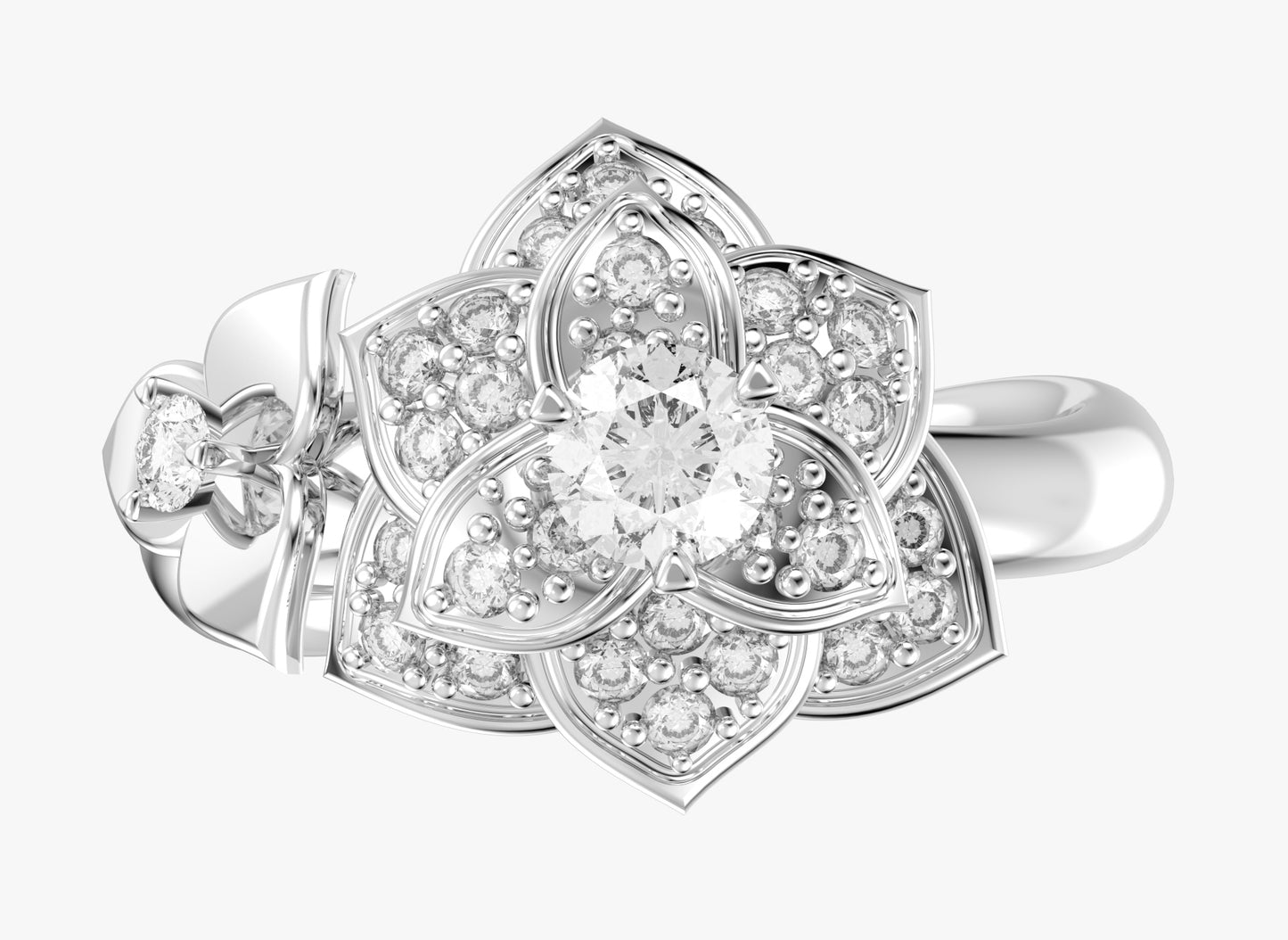 Diamond Flower Leaf Women Ring 3D CAD Design-R001G 3D PRINT MODEL