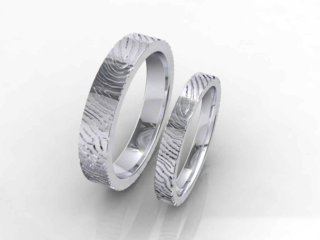 Wedding Set Rings Finger Print Styles CAD Design For Men And Women- CC125MW