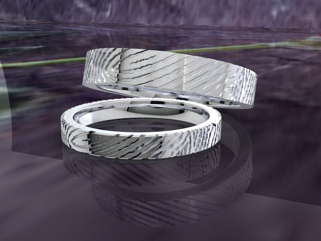 Wedding Set Rings Finger Print Styles CAD Design For Men And Women- CC125MW