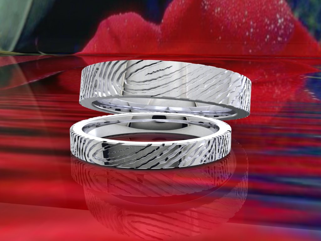 Wedding Set Rings Finger Print Styles CAD Design For Men And Women- CC125MW