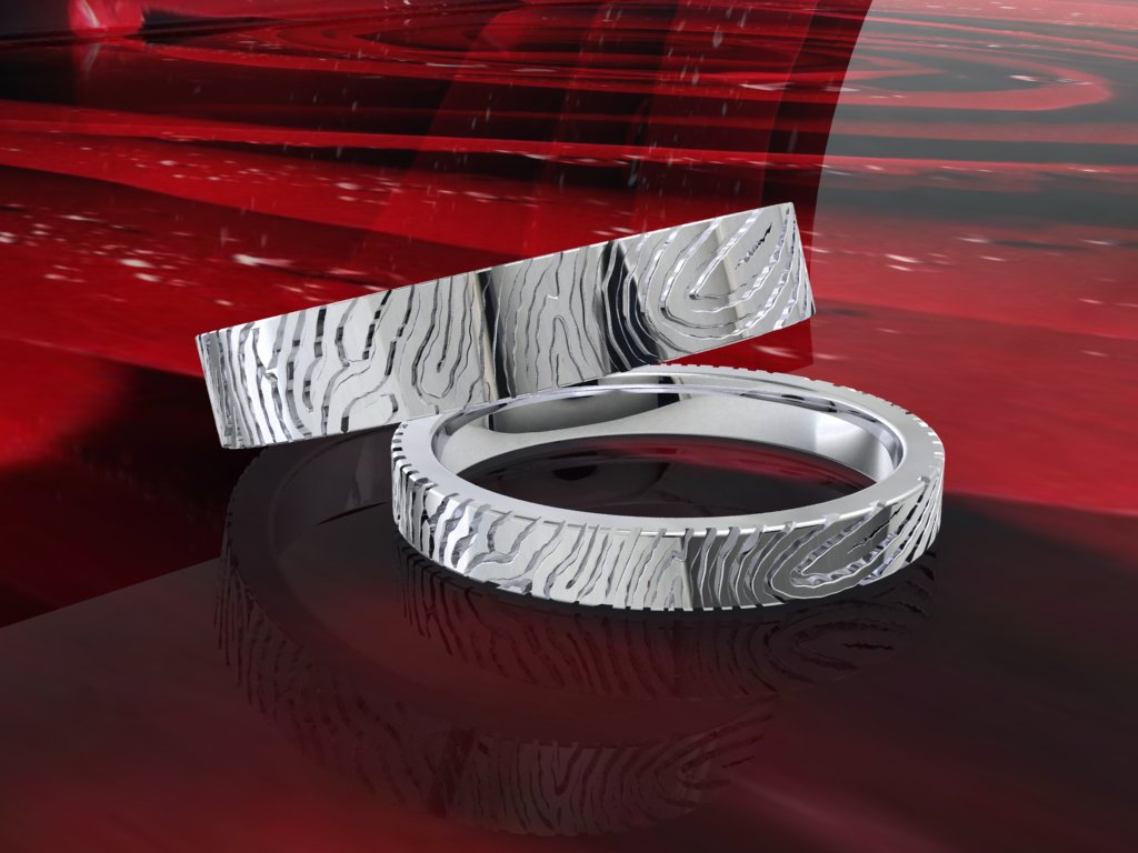 Wedding Set Rings Finger Print Styles CAD Design For Men And Women- CC125MW