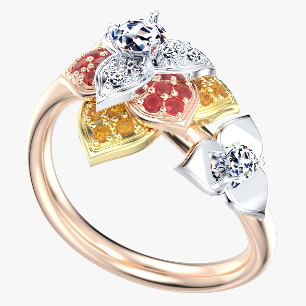 Diamond Flower Leaf Women Ring 3D CAD Design-R001G 3D PRINT MODEL