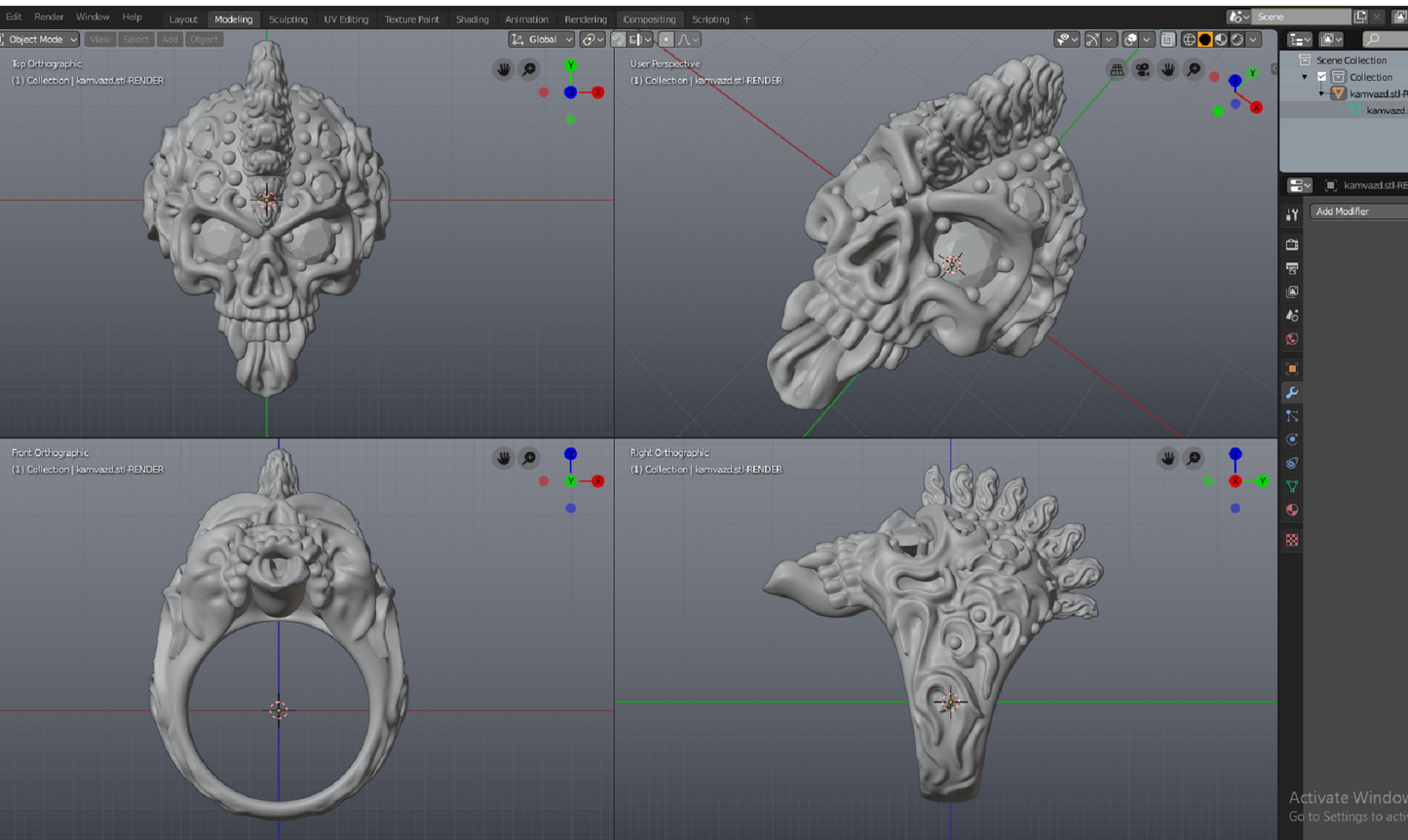 Badass Gothic Punk Skull Ring With Gems CAD Design-GP34-GS 3D PRINTED MODEL