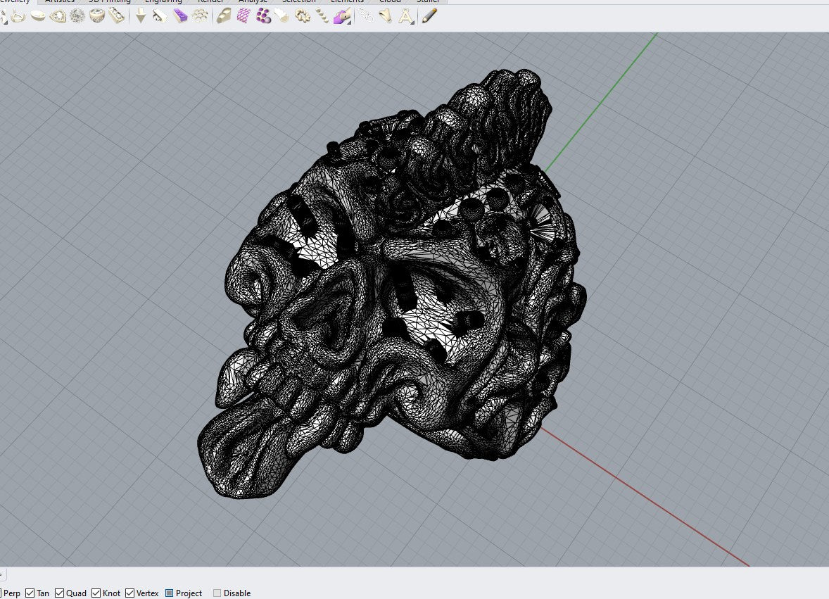 Badass Gothic Punk Skull Ring With Gems CAD Design-GP34-GS 3D PRINTED MODEL