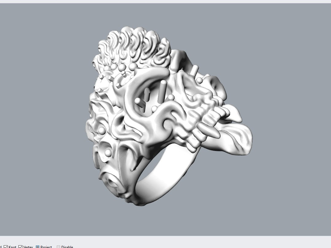 Badass Gothic Punk Skull Ring With Gems CAD Design-GP34-GS 3D PRINTED MODEL