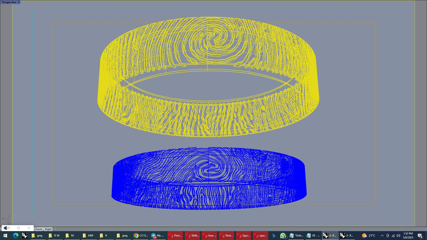 Wedding Set Rings Finger Print Styles CAD Design For Men And Women- CC125MW