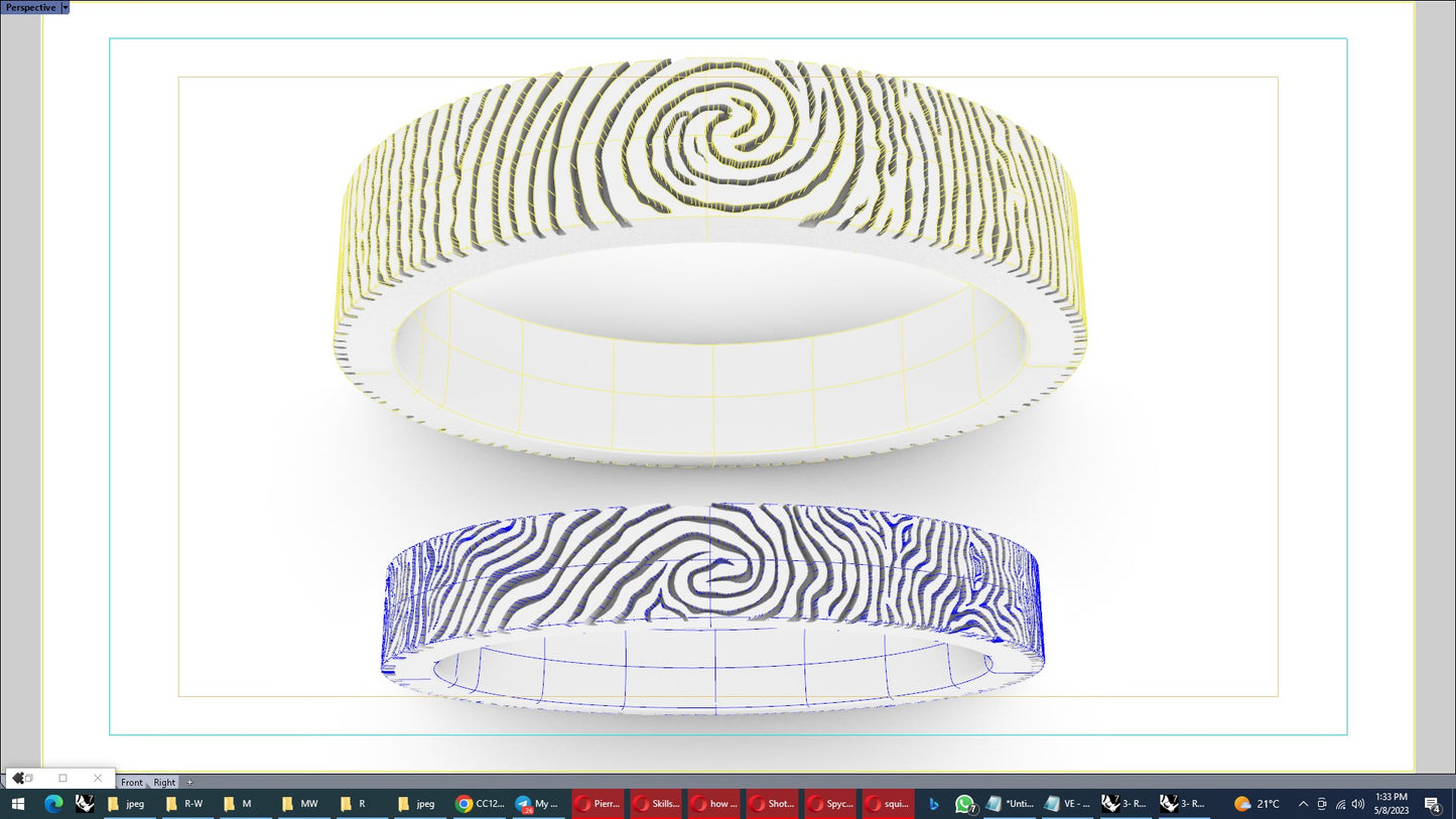 Wedding Set Rings Finger Print Styles CAD Design For Men And Women- CC125MW