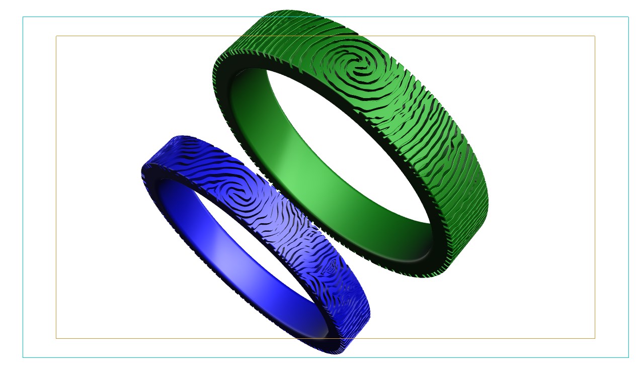 Wedding Set Rings Finger Print Styles CAD Design For Men And Women- CC125MW