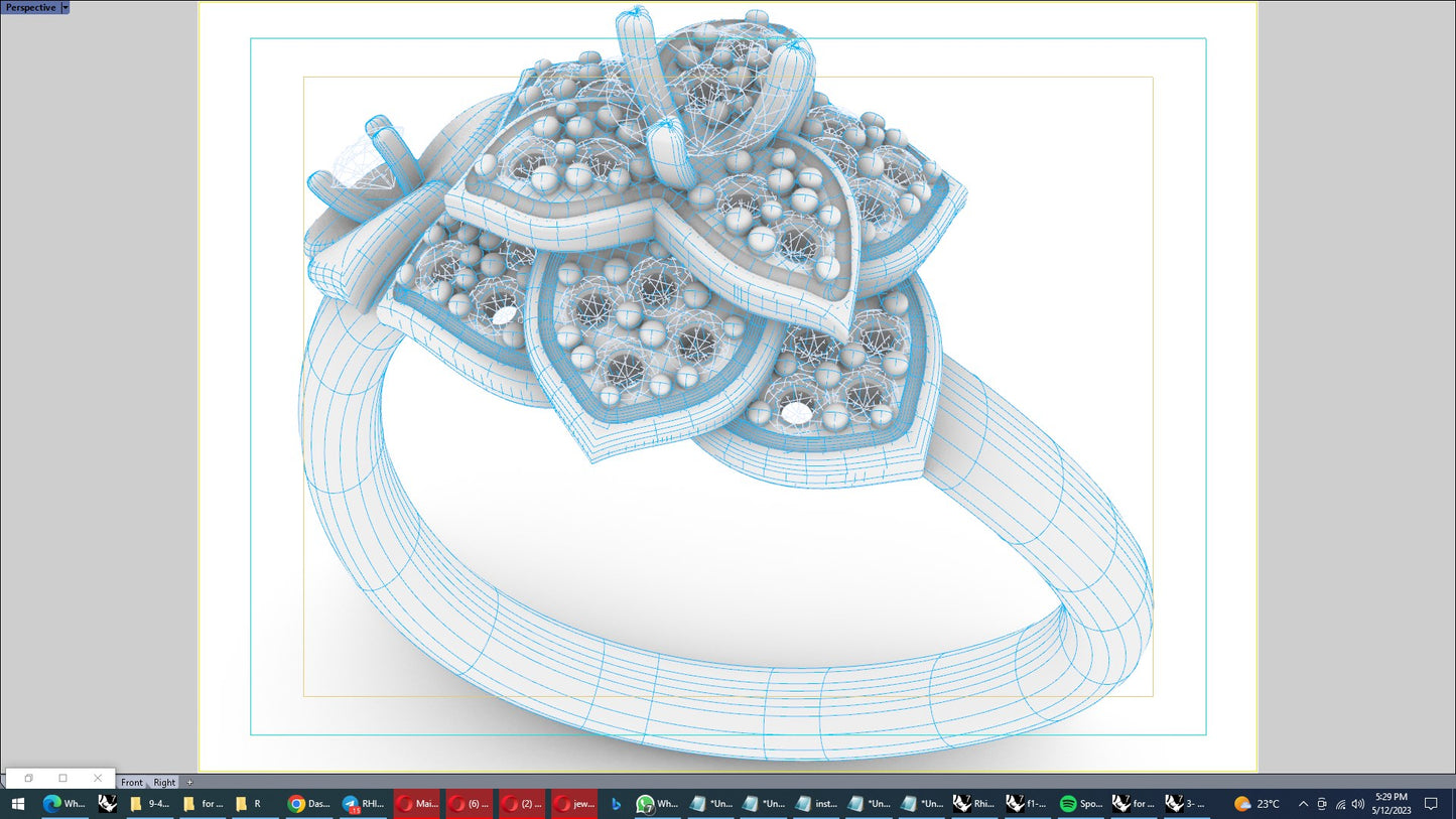 Diamond Flower Leaf Women Ring 3D CAD Design-R001G 3D PRINT MODEL