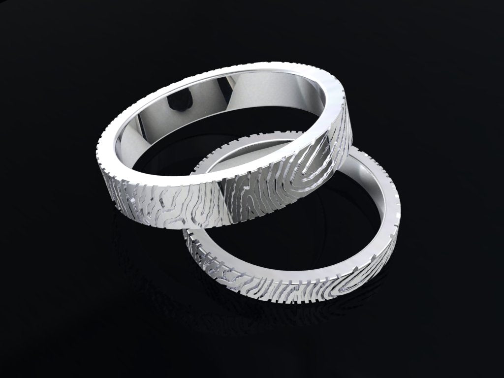 Wedding Set Rings Finger Print Styles CAD Design For Men And Women- CC125MW