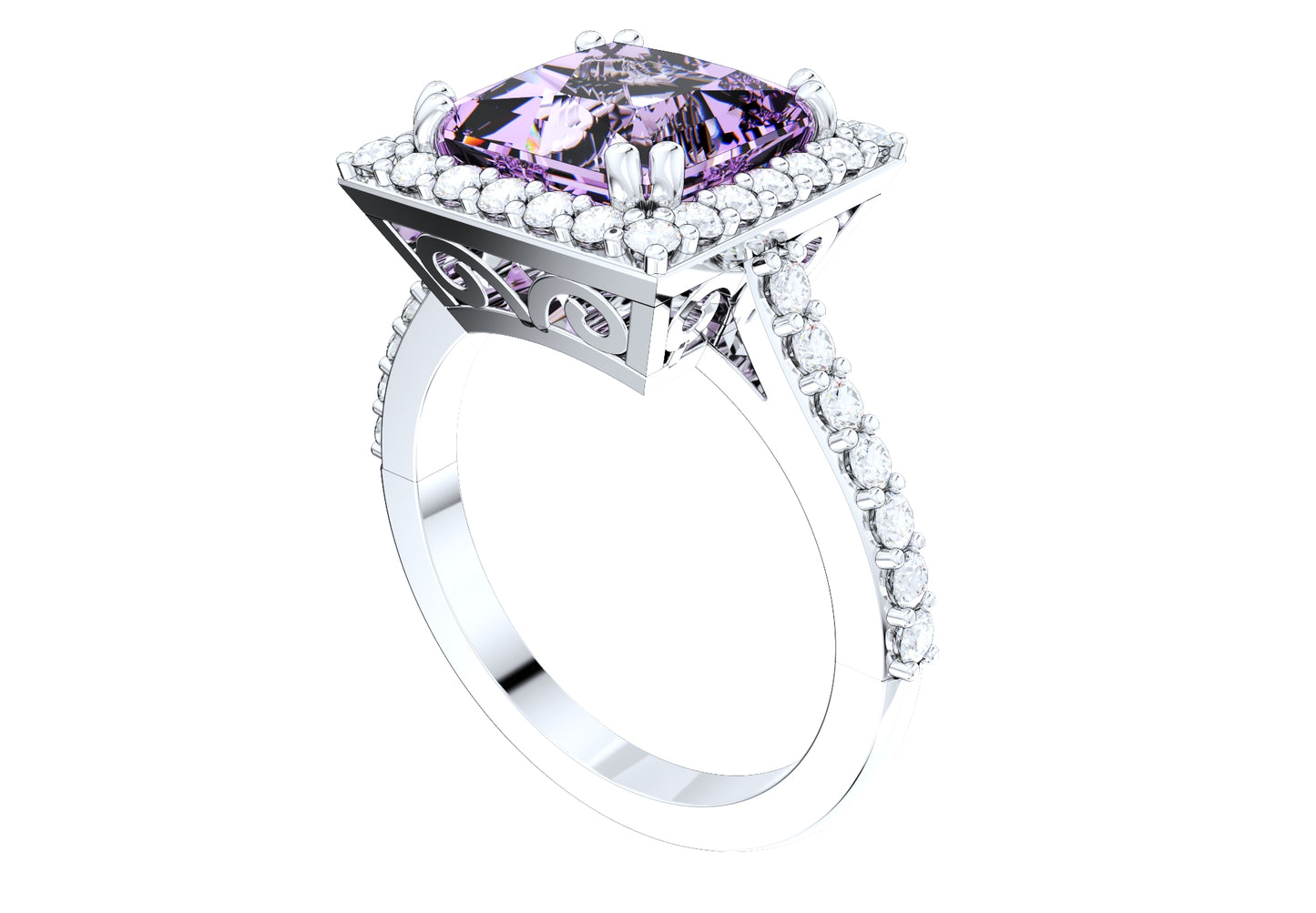 Engagement Ring Princess Cut Diamond Halo Pave CAD Design-JCNP-06 3D PRINT MODEL