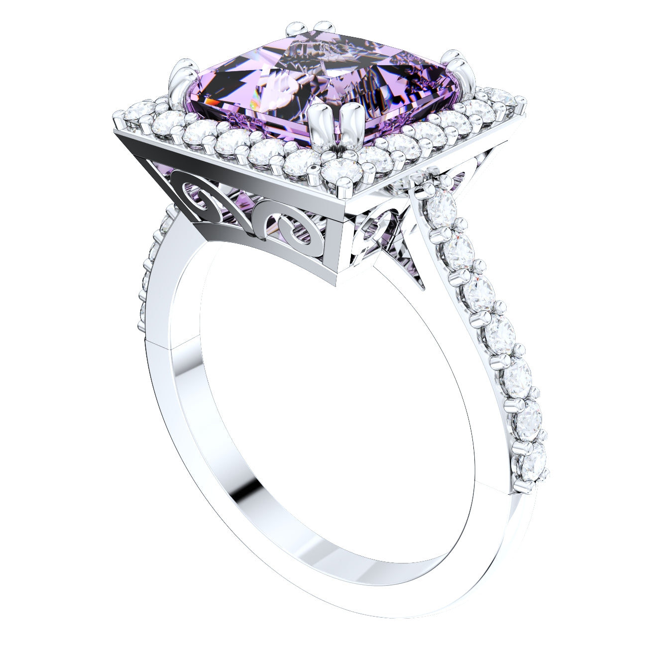 Engagement Ring Princess Cut Diamond Halo Pave CAD Design-JCNP-06 3D PRINT MODEL