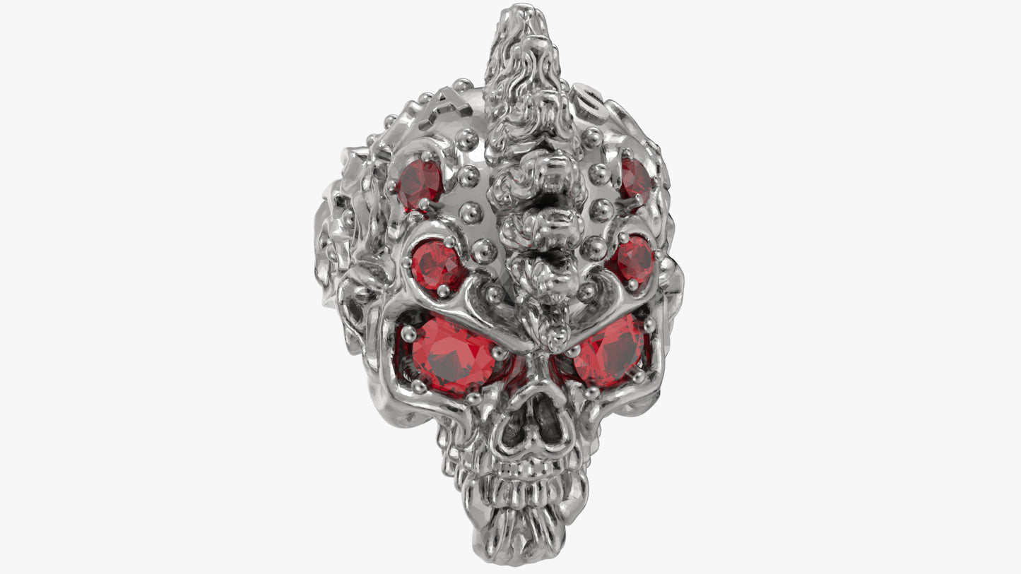 Badass Gothic Punk Skull Ring With Gems CAD Design-GP34-GS 3D PRINTED MODEL