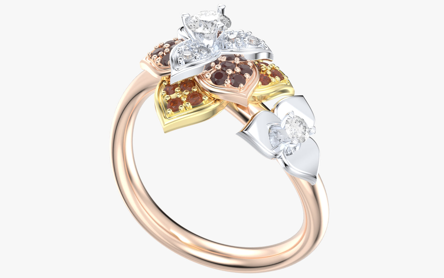 Diamond Flower Leaf Women Ring 3D CAD Design-R001G 3D PRINT MODEL