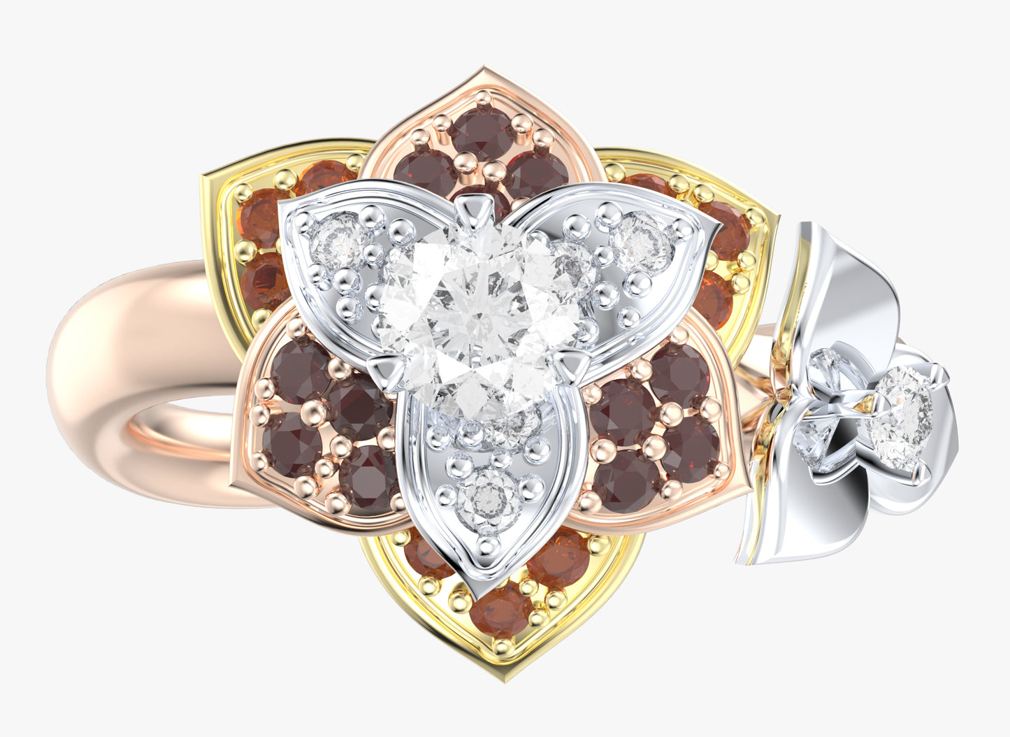 Diamond Flower Leaf Women Ring 3D CAD Design-R001G 3D PRINT MODEL