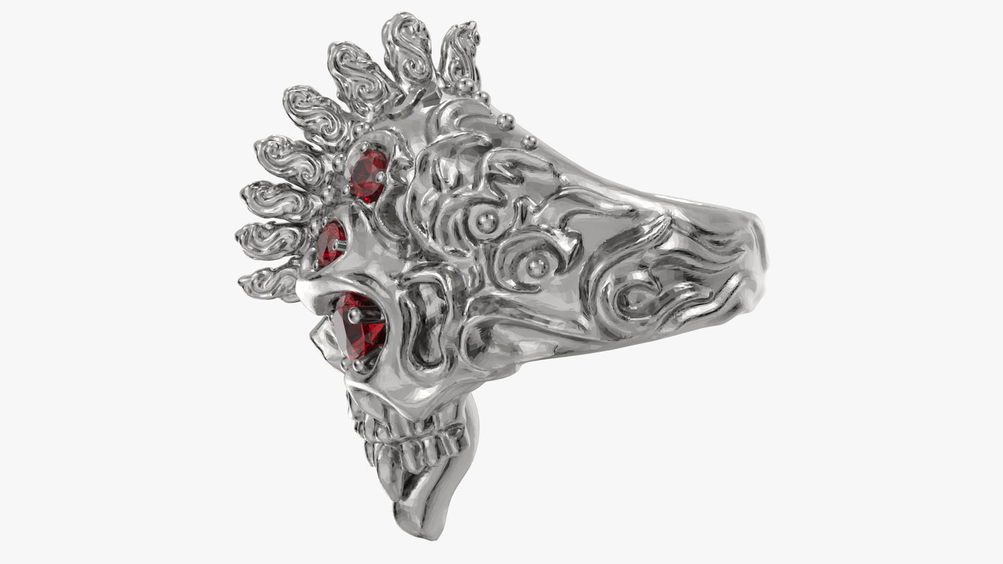 Badass Gothic Punk Skull Ring With Gems CAD Design-GP34-GS 3D PRINTED MODEL