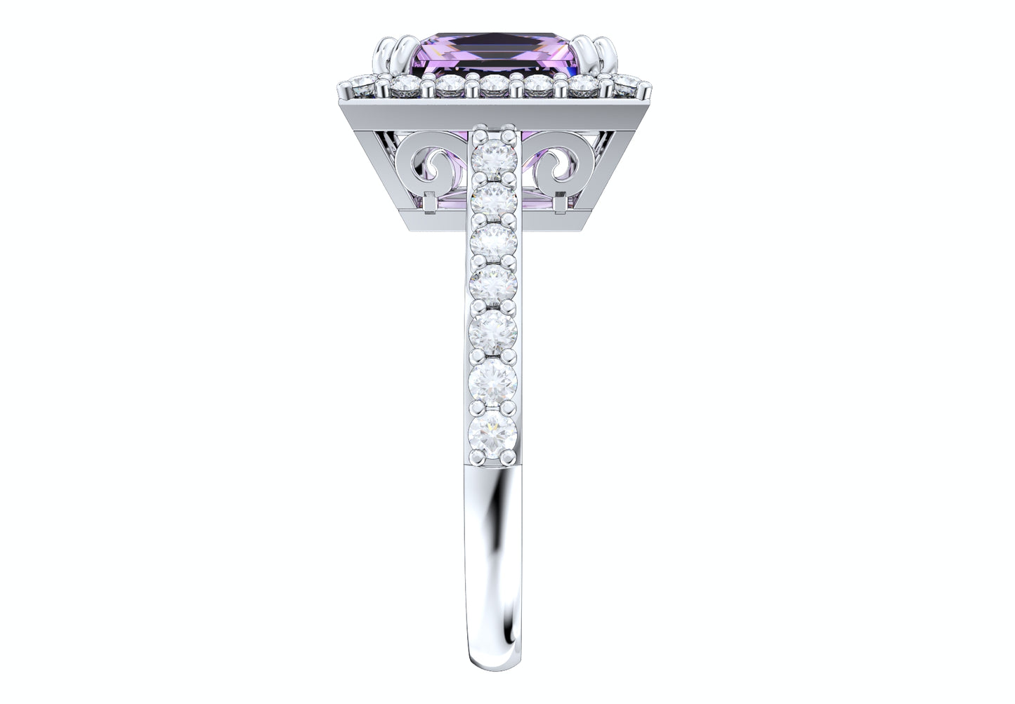 Engagement Ring Princess Cut Diamond Halo Pave CAD Design-JCNP-06 3D PRINT MODEL