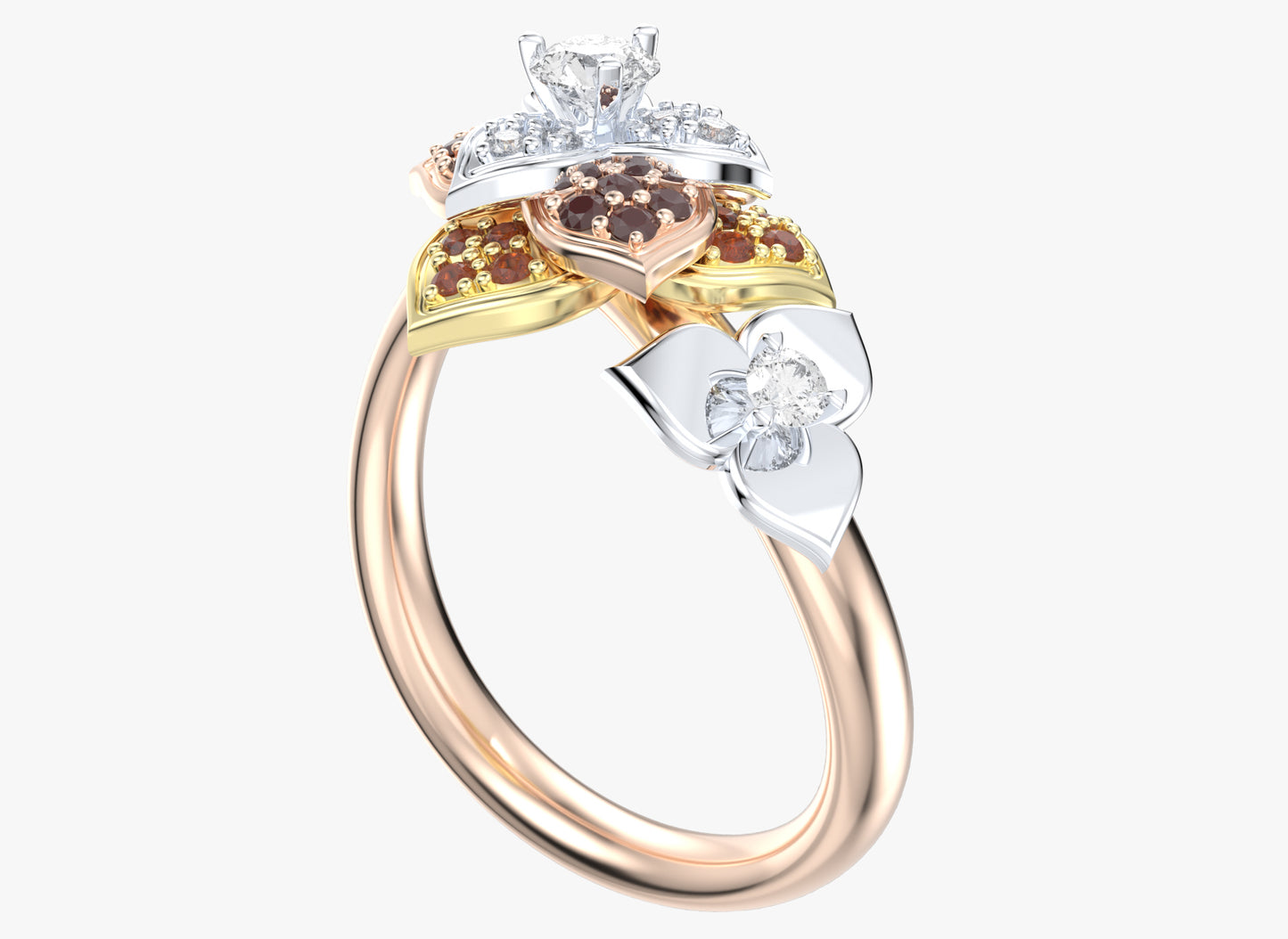 Diamond Flower Leaf Women Ring 3D CAD Design-R001G 3D PRINT MODEL