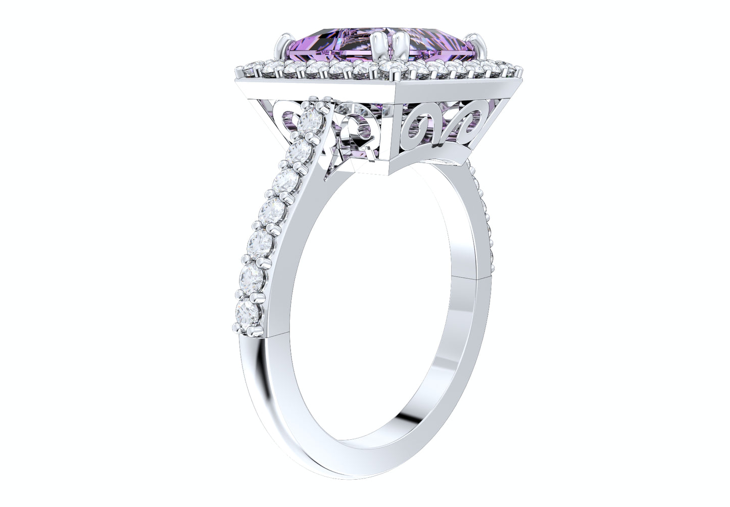 Engagement Ring Princess Cut Diamond Halo Pave CAD Design-JCNP-06 3D PRINT MODEL