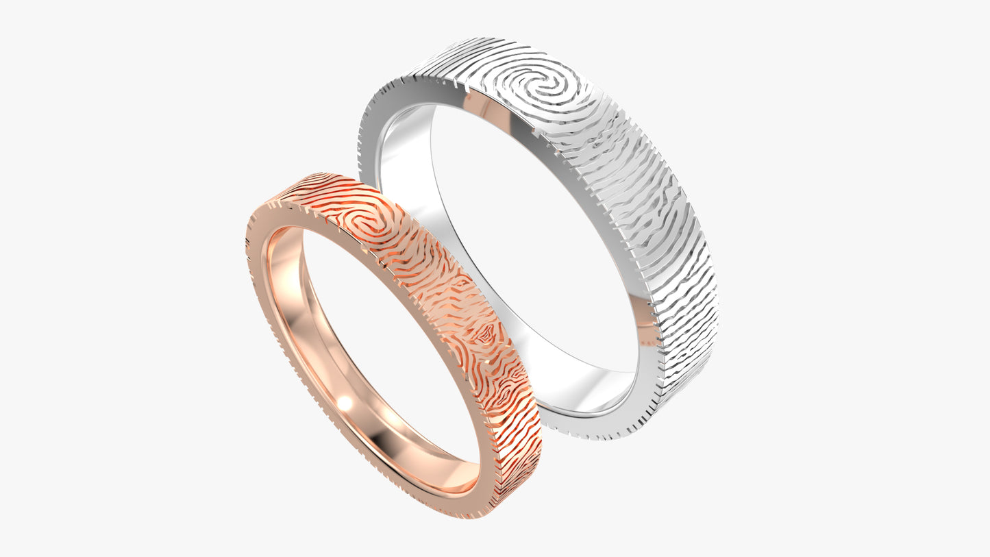 Wedding Set Rings Finger Print Styles CAD Design For Men And Women- CC125MW