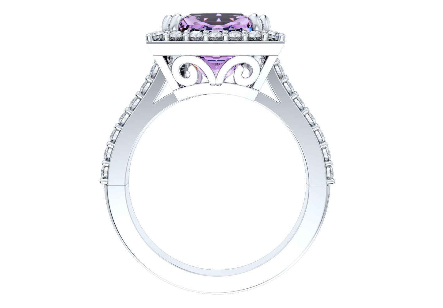 Engagement Ring Princess Cut Diamond Halo Pave CAD Design-JCNP-06 3D PRINT MODEL