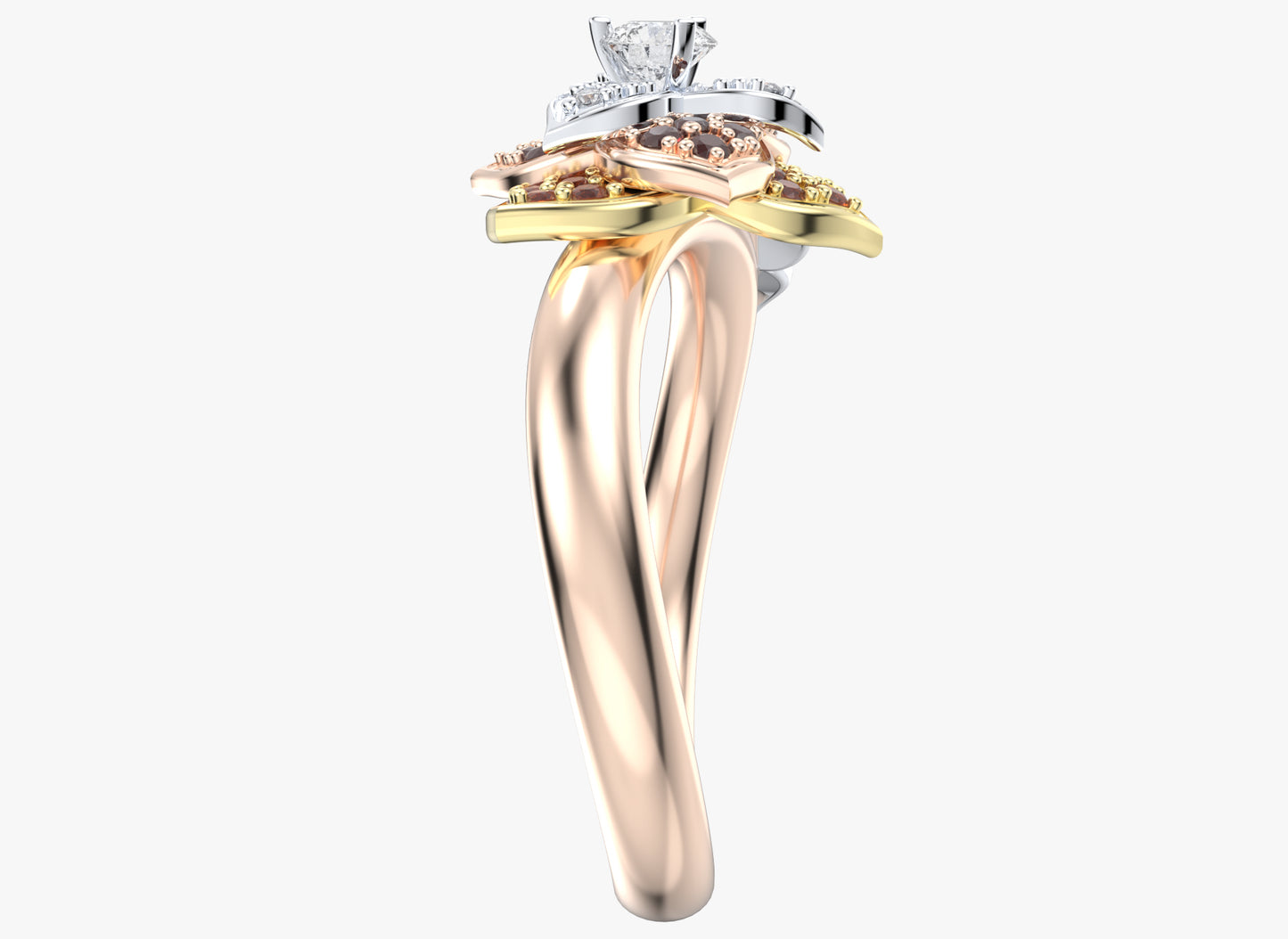 Diamond Flower Leaf Women Ring 3D CAD Design-R001G 3D PRINT MODEL