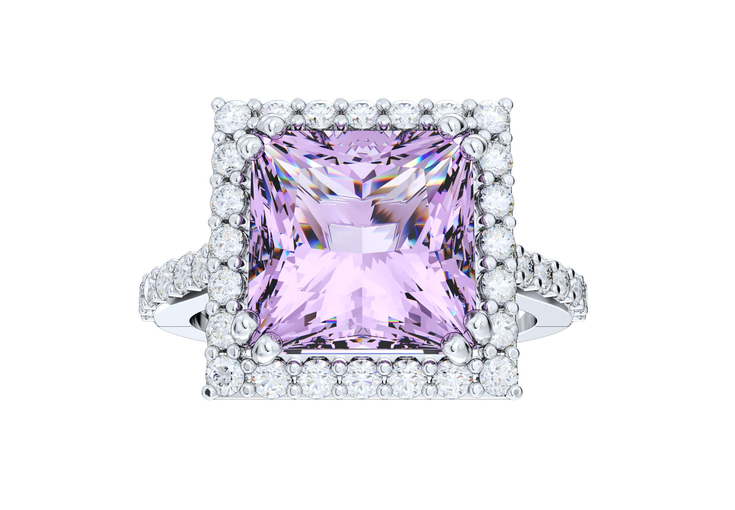 Engagement Ring Princess Cut Diamond Halo Pave CAD Design-JCNP-06 3D PRINT MODEL
