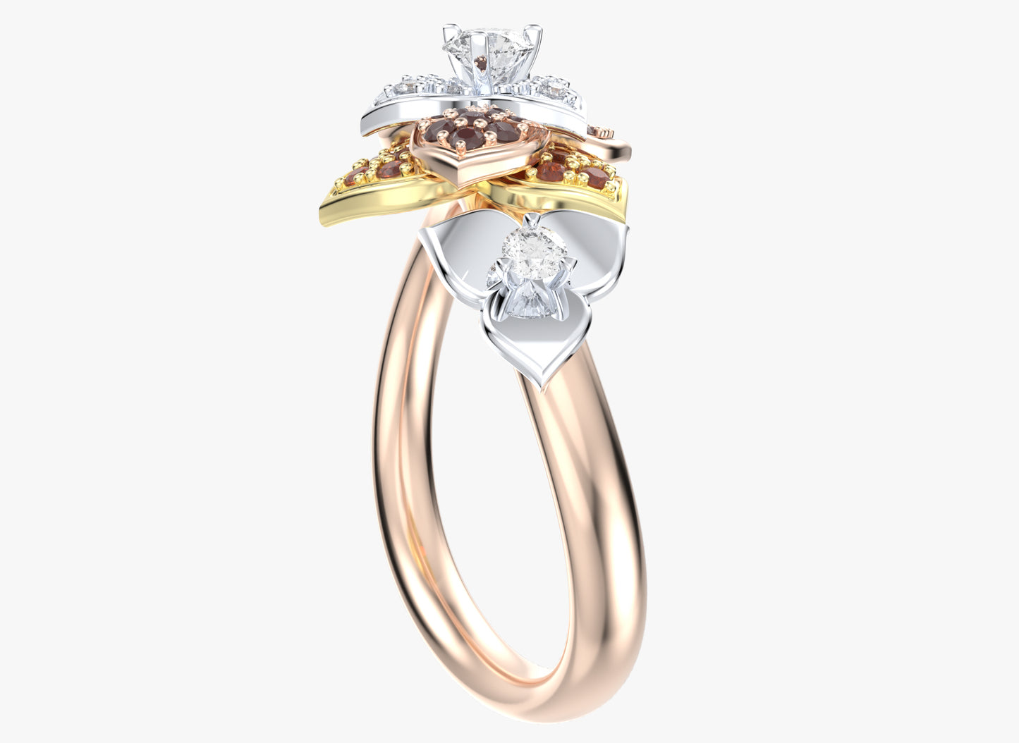 Diamond Flower Leaf Women Ring 3D CAD Design-R001G 3D PRINT MODEL