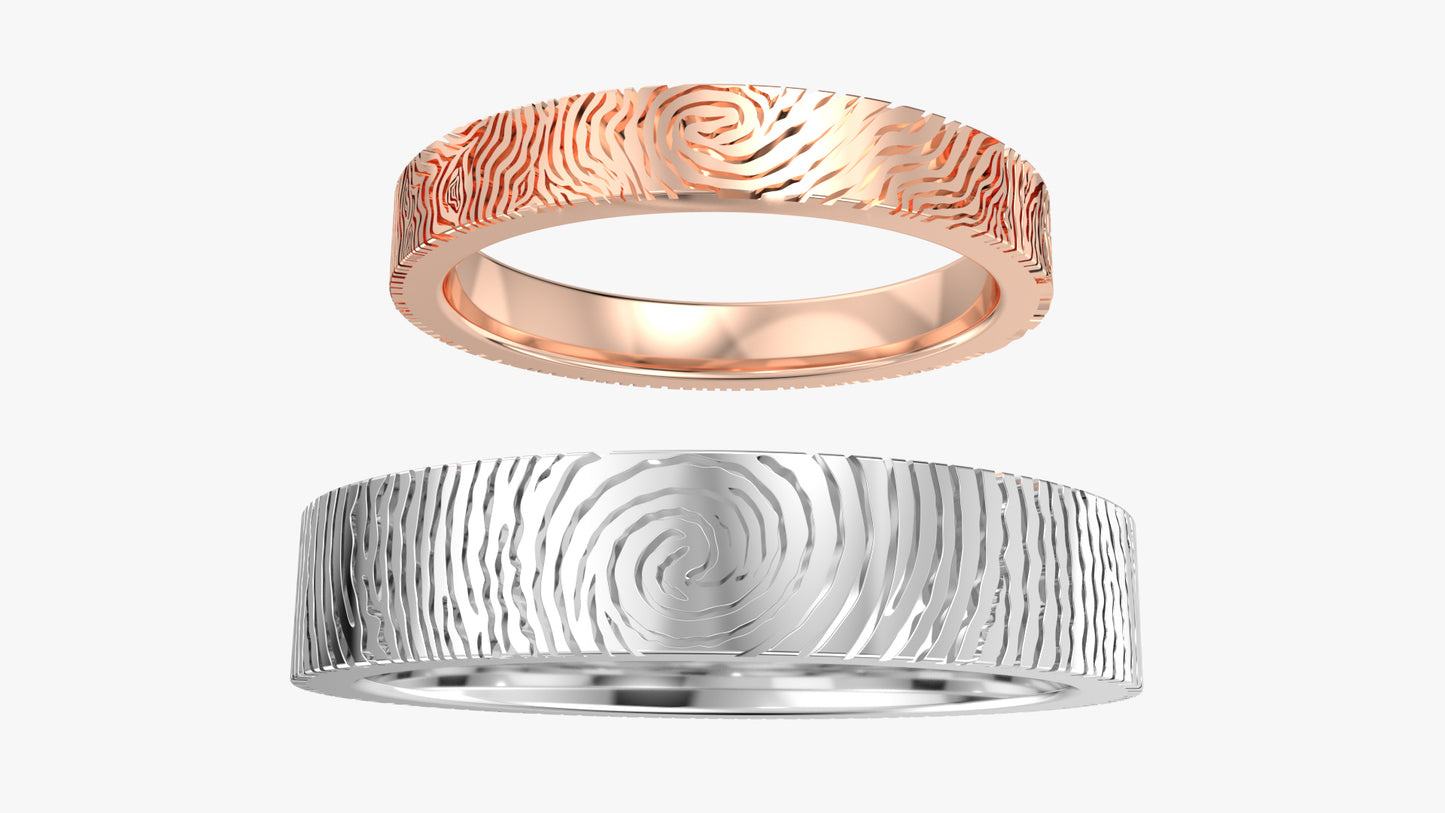 Wedding Set Rings Finger Print Styles CAD Design For Men And Women- CC125MW
