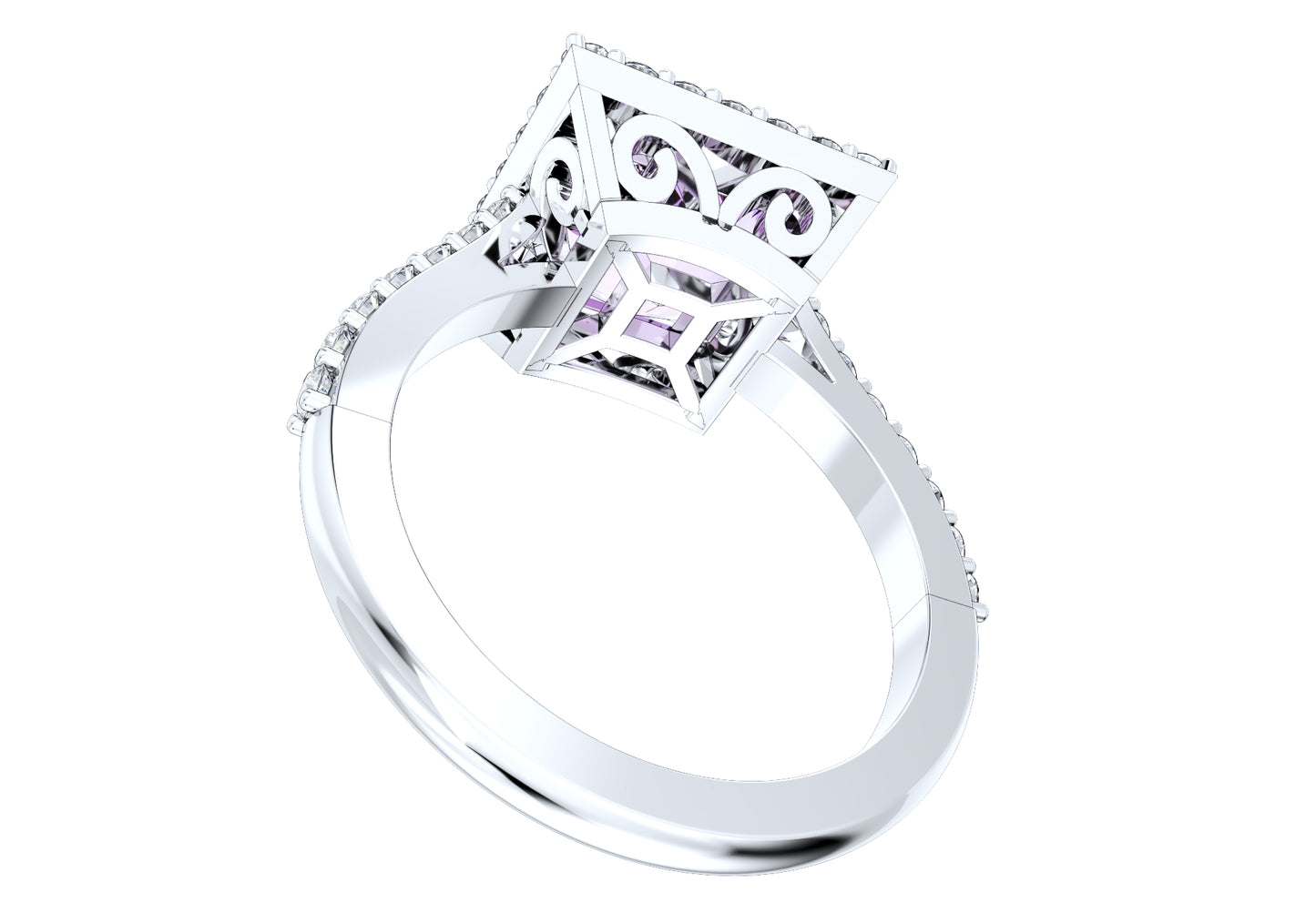 Engagement Ring Princess Cut Diamond Halo Pave CAD Design-JCNP-06 3D PRINT MODEL