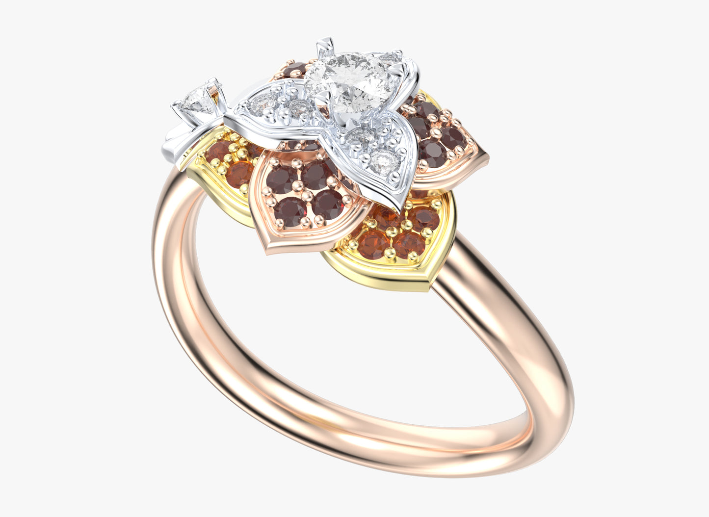 Diamond Flower Leaf Women Ring 3D CAD Design-R001G 3D PRINT MODEL