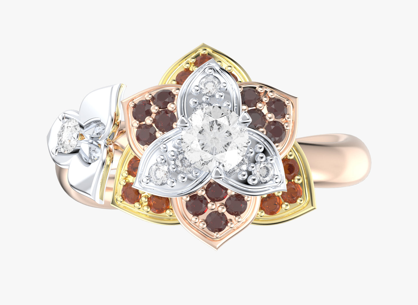 Diamond Flower Leaf Women Ring 3D CAD Design-R001G 3D PRINT MODEL