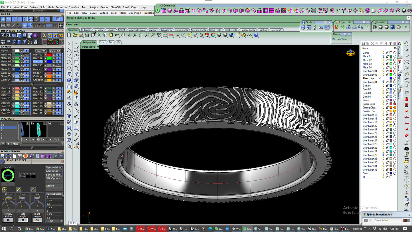 Wedding Set Rings Finger Print Styles CAD Design- CC125W 3D print model