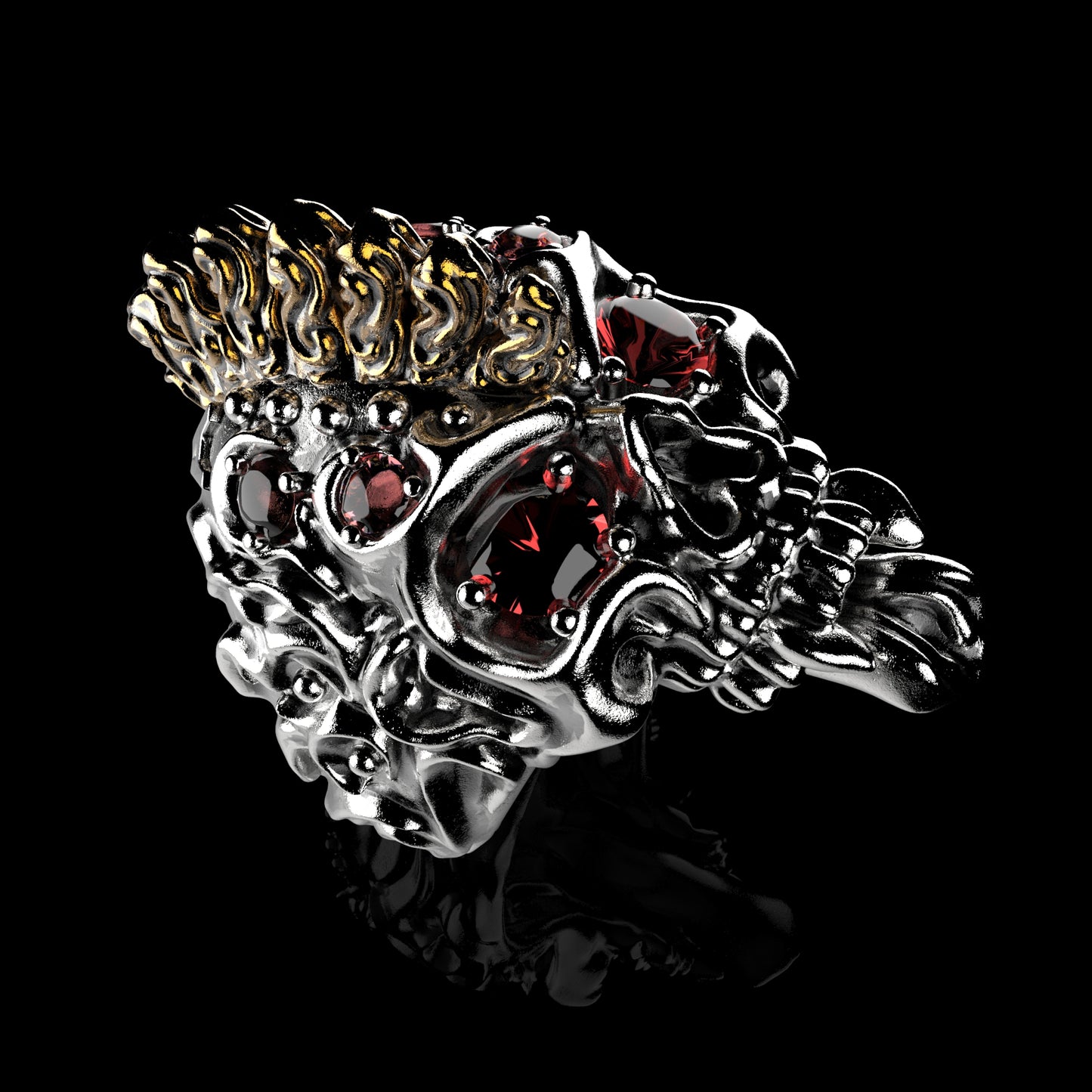 Badass Gothic Punk Skull Ring With Gems CAD Design-GP34-GS 3D PRINTED MODEL