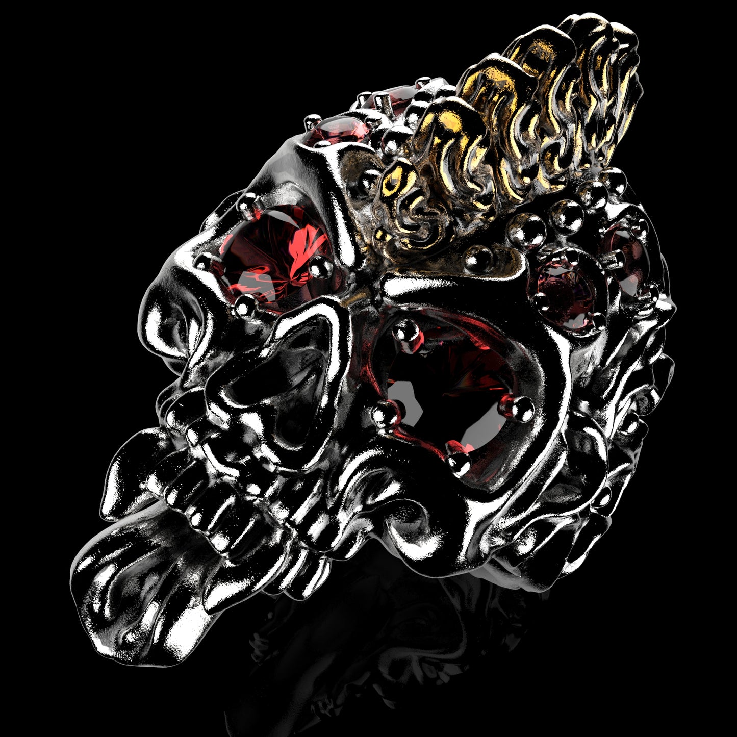 Badass Gothic Punk Skull Ring With Gems CAD Design-GP34-GS 3D PRINTED MODEL