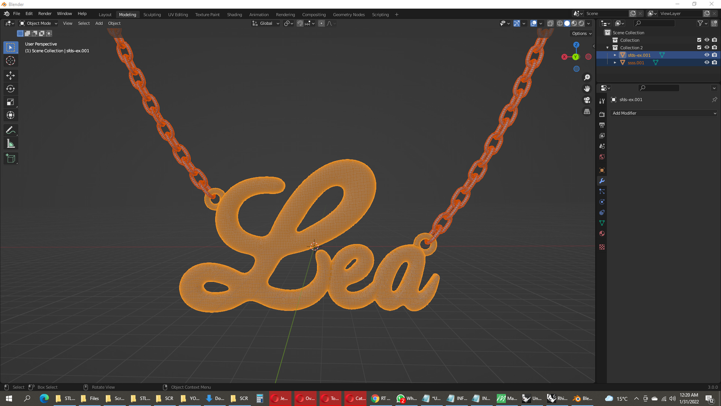 3D Necklace Pendant Lea Font Shiny-NPFN0002-p 3D Print Model