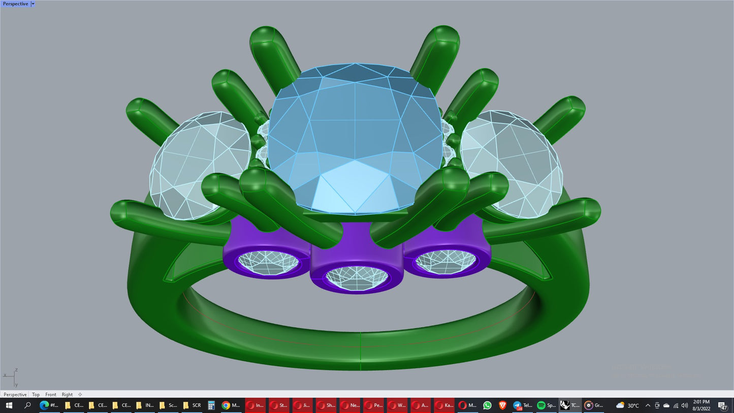 Cushion Side Round Diamonds Trilogy Ring Taper Shank-TCSRD-TP 3D Print Model