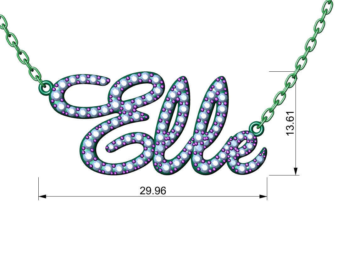 Elle Diamond Set Version Jewelry Font Necklace Pendant Design- EDS-A 3D Print Model