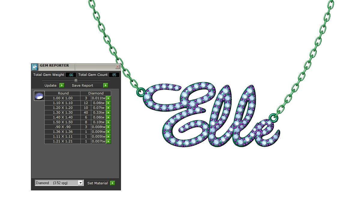 Elle Diamond Set Version Jewelry Font Necklace Pendant Design- EDS-A 3D Print Model