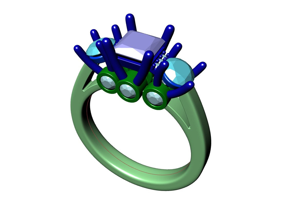 Princess Side Round Diamonds Trilogy Ring Italian Shank-TPSRD-IT 3D Print Model