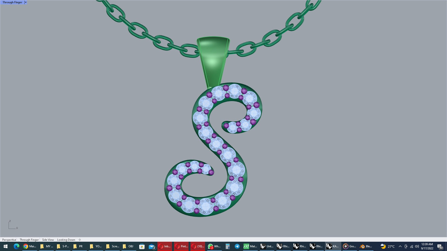 S Font Name Pendant With Diamond Setting-JDSS-SETTED 3D Print Model