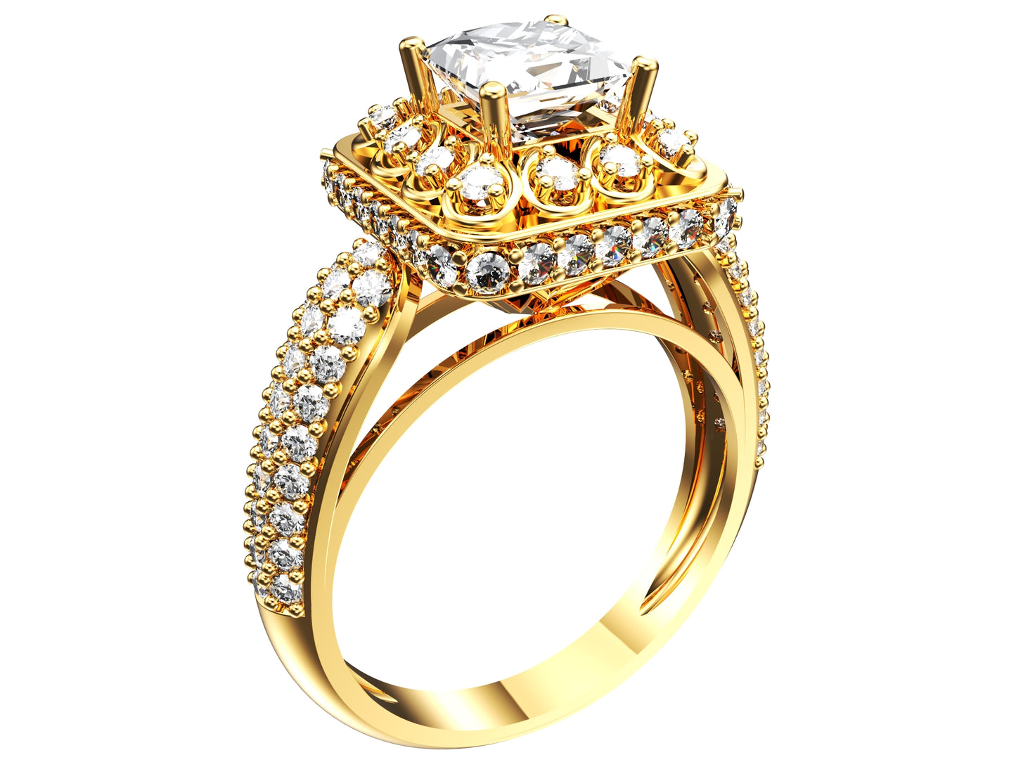 Princess Cut Diamond Halo Engagement Ring CAD-RPSV002 3D print model