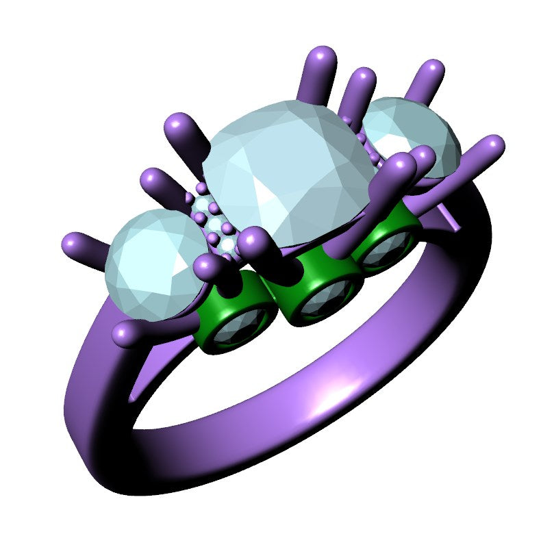 Cushion Side Round Diamonds Trilogy Ring Italian Shank-TCSRD-IT 3D Print Model