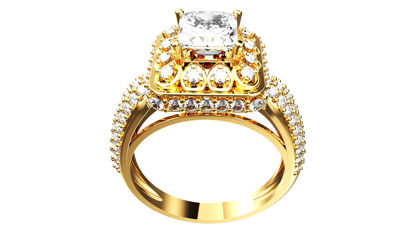 Princess Cut Diamond Halo Engagement Ring CAD-RPSV002 3D print model