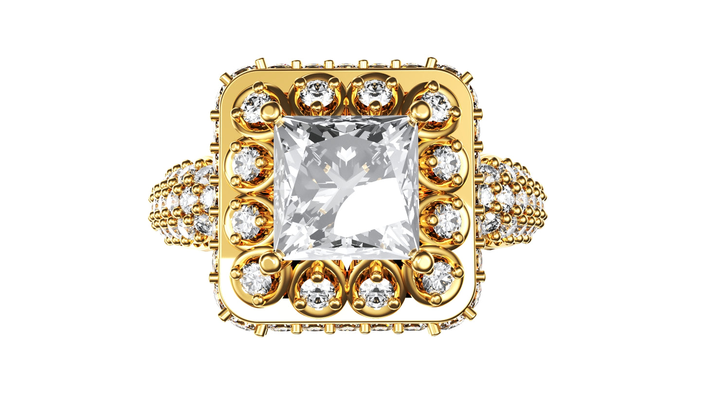 Princess Cut Diamond Halo Engagement Ring CAD-RPSV002 3D print model