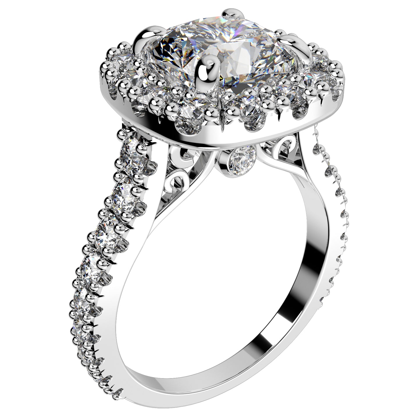 Halo Diamond Cushion Cut Engagement Ring CAD Design-O-1-109
