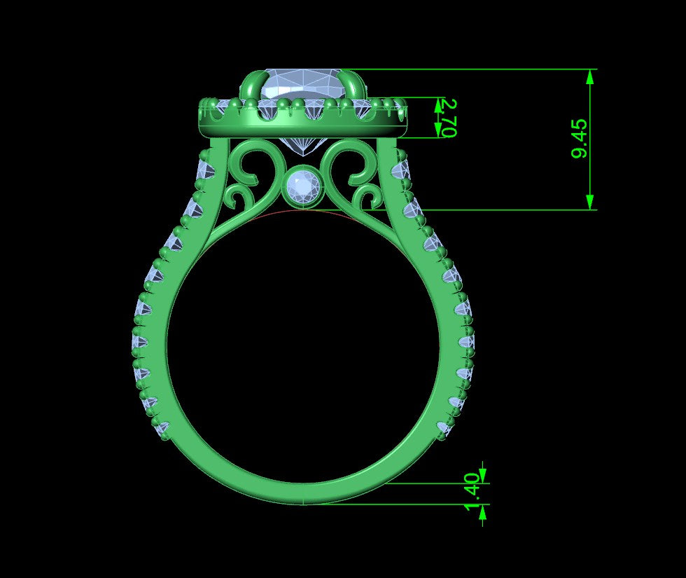 Halo Diamond Cushion Cut Engagement Ring CAD Design-O-1-109