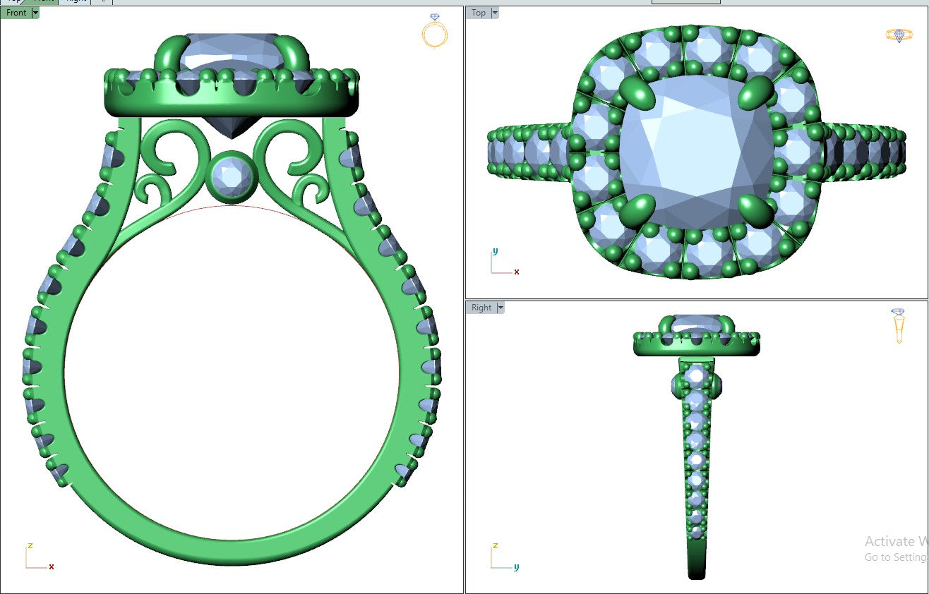 Halo Diamond Cushion Cut Engagement Ring CAD Design-O-1-109