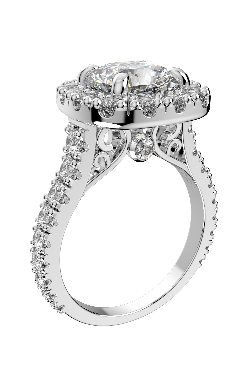Halo Diamond Cushion Cut Engagement Ring CAD Design-O-1-109