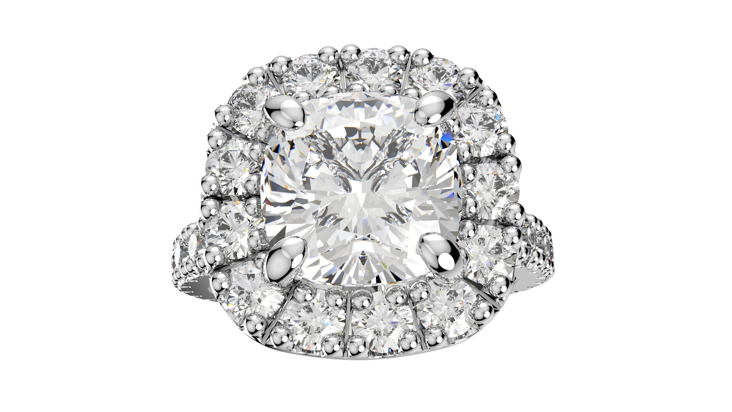 Halo Diamond Cushion Cut Engagement Ring CAD Design-O-1-109